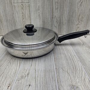 Vintage‎ American Homes 11" Skillet Fry Pan 5 Ply Stainless Steel W Lid U.S.A.